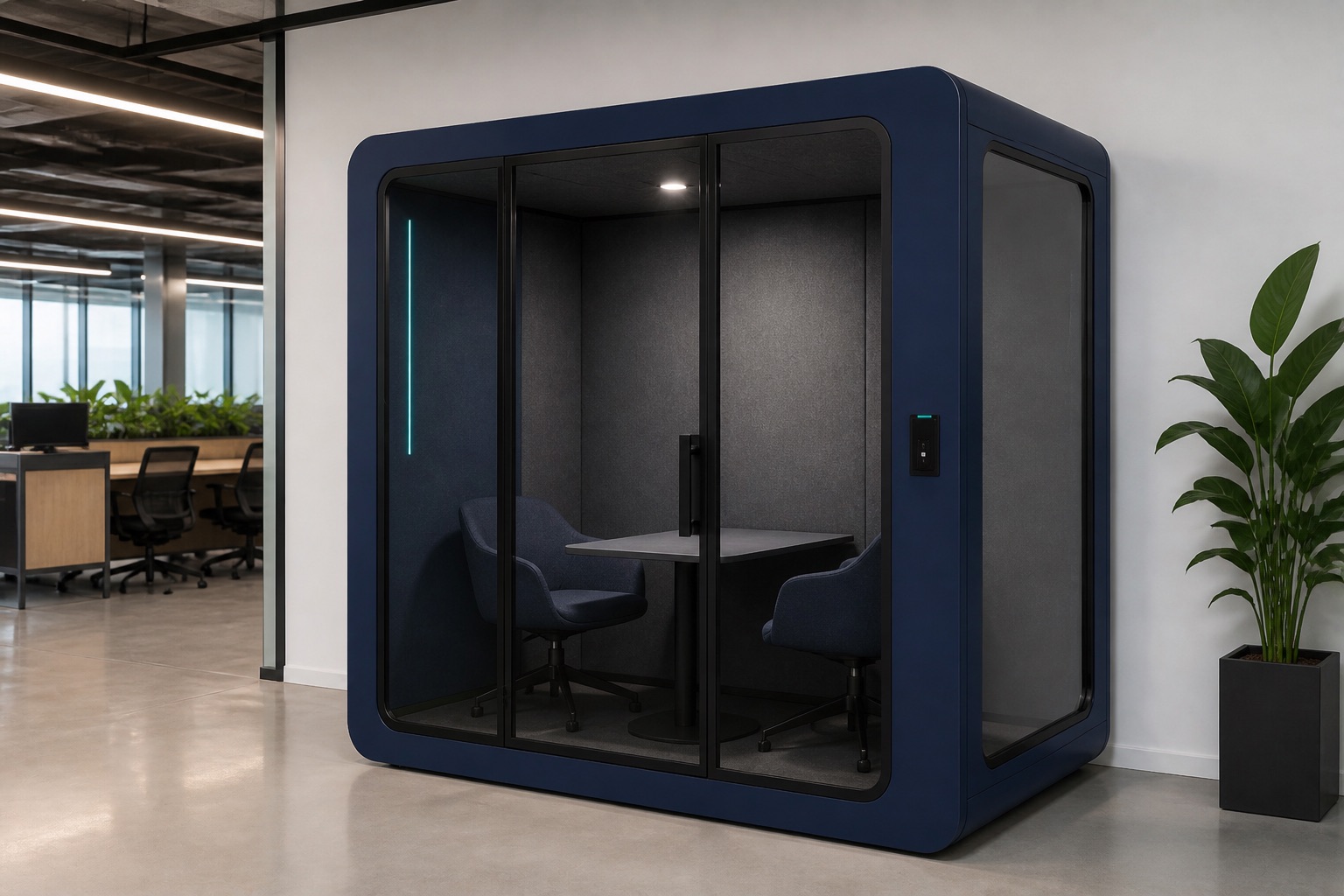 Illustrated visualisation of Meeting Pods — not a photograph of a VERO product or installation.