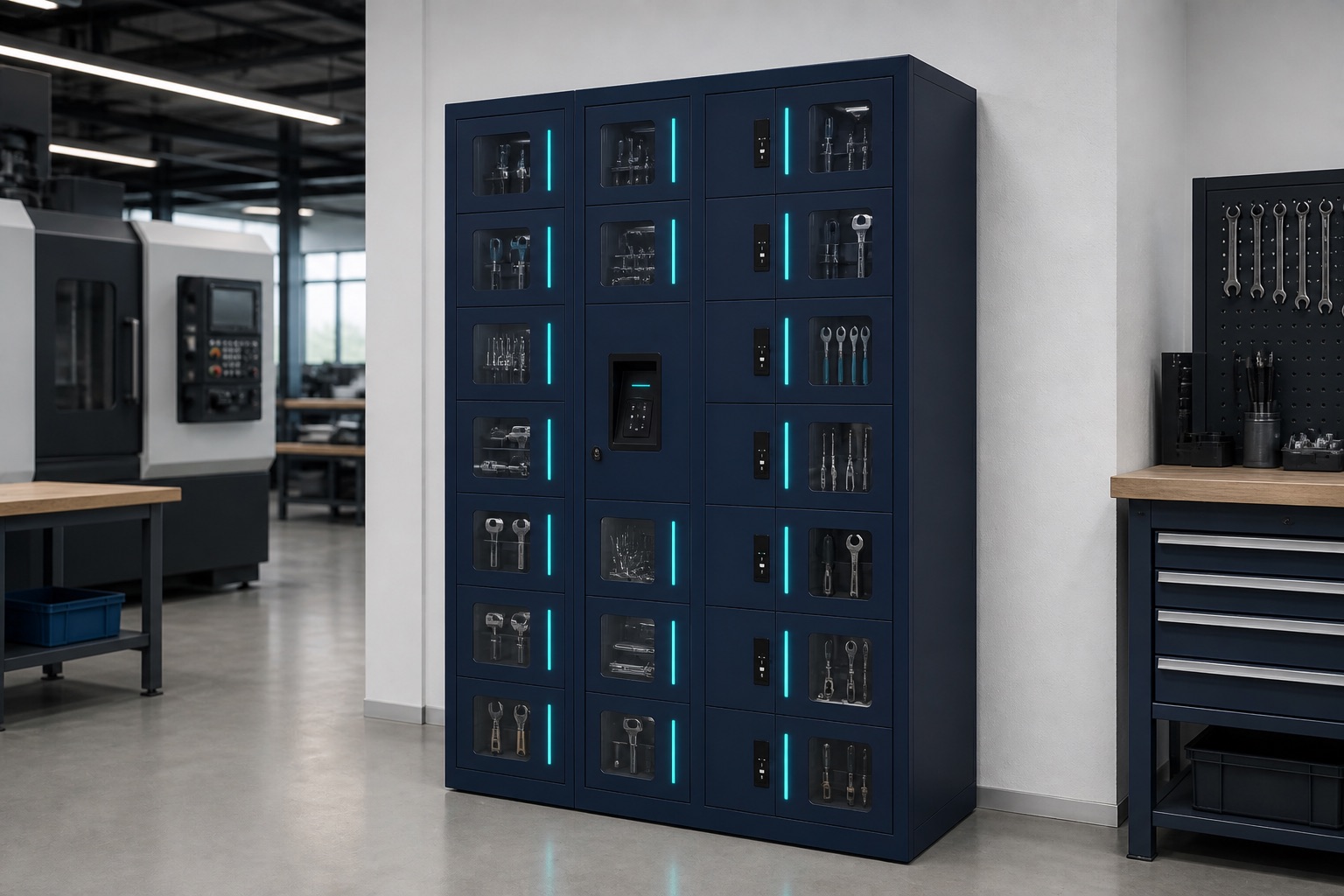 Illustrated visualisation of Tool Dispensers — not a photograph of a VERO product or installation.